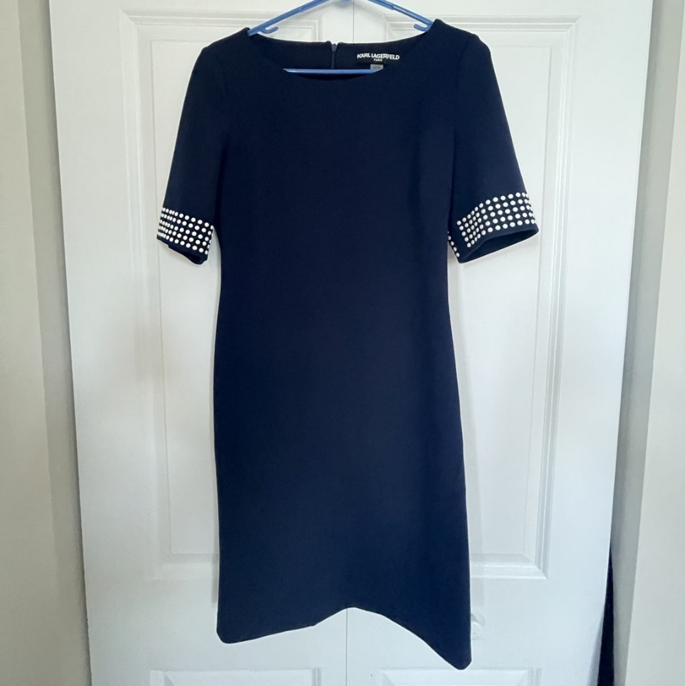 Navy Blue White Detail Karl Lagerfeld Slip Dress